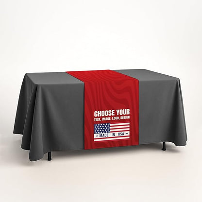 Custom Table Runner (12”x72” to 36”x72”) by BCB Print | Personalize with Business Logo/Image/Text | Trade Shows, Events & Weddings | HD Printed Custom Table Sign | Express Dispatch+Ship | Made in USA