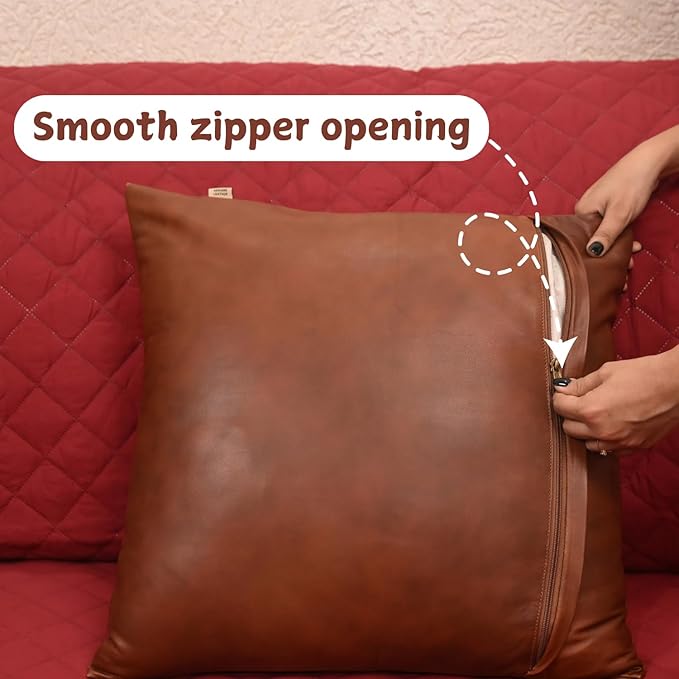 Lambskin Leather Pillow Cover - Sofa Cushion Case - Decorative Throw Covers for Living Room & Bedroom, 18x18 Inches - Mango Tan Antique Pack of 1