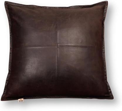 Lambskin Leather Pillow Cover - Sofa Cushion Case - Decorative Throw Covers for Living Room & Bedroom, 14x14 Inches - Dark Brown Crunch Box Pack of 2