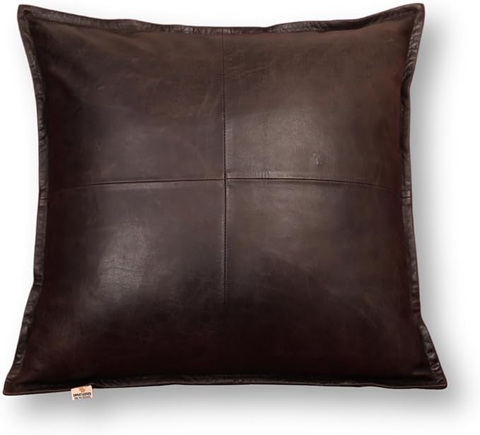 Lambskin Leather Pillow Cover - Sofa Cushion Case - Decorative Throw Covers for Living Room & Bedroom, 14x14 Inches - Dark Brown Crunch Box Pack of 1
