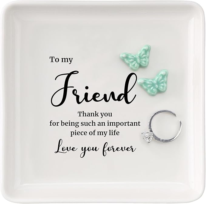 HOME SMILE Friend Birthday Christmas Gifts for Women-Butterfly Ring Dish Jewelry Tray-Friend Gift for Galentines Day Gradutinon Fareweell Present-Thank You for Being Such An Important Piece