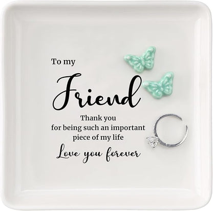 HOME SMILE Friend Birthday Christmas Gifts for Women-Butterfly Ring Dish Jewelry Tray-Friend Gift for Galentines Day Gradutinon Fareweell Present-Thank You for Being Such An Important Piece