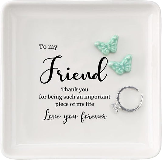 HOME SMILE Friend Birthday Christmas Gifts for Women-Butterfly Ring Dish Jewelry Tray-Friend Gift for Galentines Day Gradutinon Fareweell Present-Thank You for Being Such An Important Piece