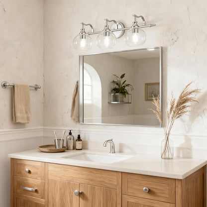 ANDY STAR 3 Light Bathroom Vanity Lights, Modern Wall Sconces Lighting, Silver Bathroom Lights with Clear Glass Shades, Bath Wall Lights Wall Lamp for Mirror, Living Room, Kitchen, Hallway