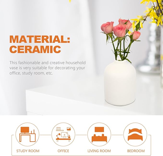Creative Matte White Ceramic Small Flower Vase 10Cm Height Desktop Art Planter for Office and Home Décor, Simple Bud Vase for Flower Arrangement and Aromatherapy