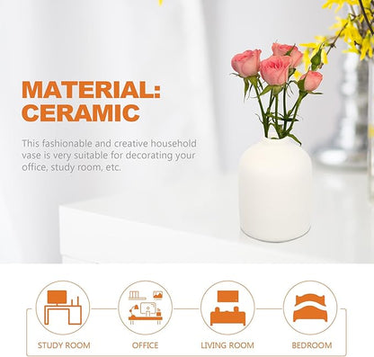 Creative Matte White Ceramic Small Flower Vase 10Cm Height Desktop Art Planter for Office and Home Décor, Simple Bud Vase for Flower Arrangement and Aromatherapy