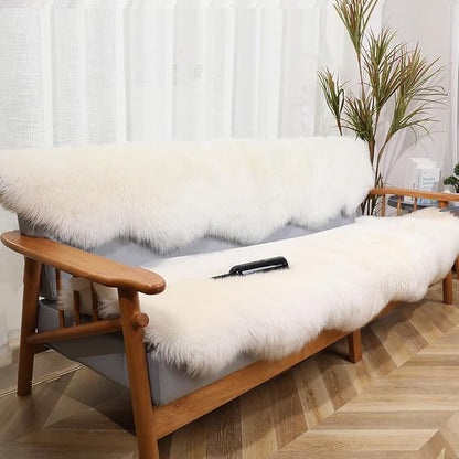 Premium Genuine Sheepskin Rug, Fuzzy Fluffy Shaggy Fur Wool Area Carpet for Soft Fur Pray Pup Mat,Bedroom,Living Room,Chair Sofa Seat Cover,Ivory White, 2' x 6'