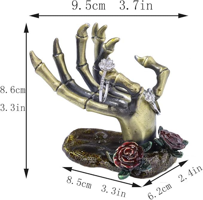 YU FENG Gothic Rose Skeleton Hand Jewelry Holder for Halloween Decor Rings Necklaces and Jewellery Accessories Hand Form Display Holders for Women Gift