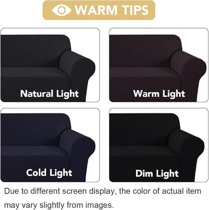 H.VERSAILTEX Stretch Couch Cover Slip Covers for Sofas/Couches 2 Cushions Pet Couch Covers for Sofa 1 Piece with Elastic Bottom, Textured Checked Jacquard Fabric(Loveseat 58"-70" Wide, Black)