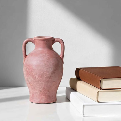 Ceramic Vase for Flowers, 8 inch Rustic Farmhouse Red Vase, Handcrafted Weathered Pottery Vases, Small Decorative Terracotta Vases for Home Decor, Living Room, Table, Shelf