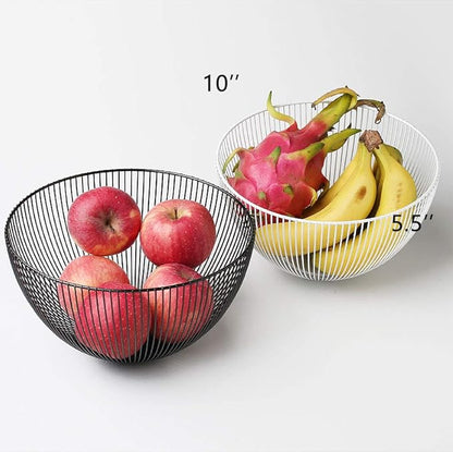 IBWell Black Wire Fruit Basket Fruit Bowl Kitchen Fruit Basket Stand Fruit Bowls for the Counters Metal Fruit Bowl (Round-Normal)