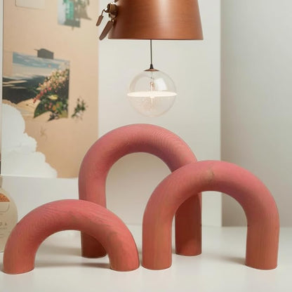3Pcs Wood Arch Decor Accents - Home Book Table Decorative Rustic Arch Decor Modern Boho Minimalist Coffee Table Bookshelf Living Room Entryway Aesthetic Decorations Objects (Pink)