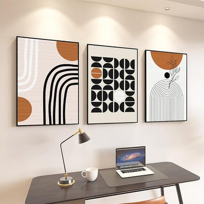 QKF Minimalist Canvas Wall Art Boho Black Brown Beige Line Geometric Abstract Modern Home Decorative Painting Bedroom Living Room Pictures Office Poster 3 Piece Set 16“X 24”