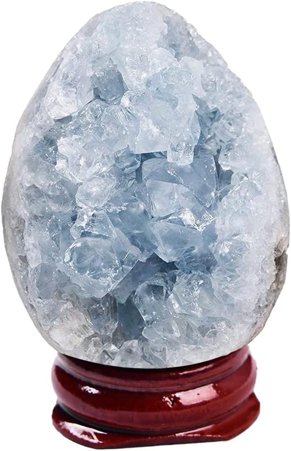 AMOYSTONE Decorative Easter Eggs Small 2" Natural Blue Celestite Egg Shaped Carved for Healing Reiki, Meditation Home Decor Gift