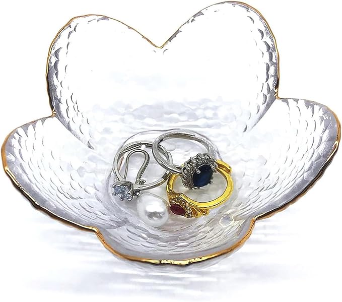 Small Ring Dish Jewelry Bowl, Glass Jewelry Dish Trinket Bowl, Crystal Ring Holder Dish Jewelry Plate, Nightstand Decor Jewelry Holder Dish, Engagement Gift Jewelry Tray Dish for Rings, Keys