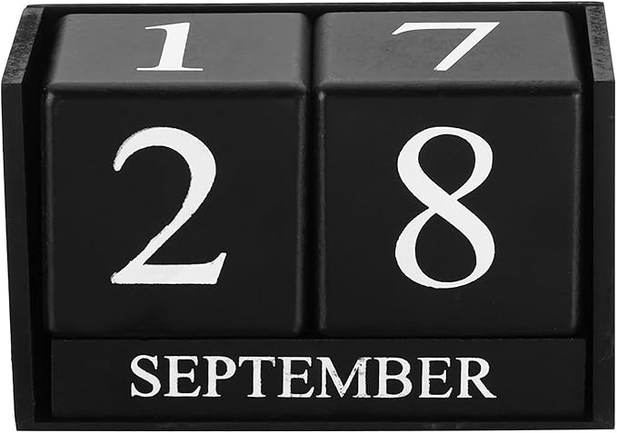 PATIKIL Vintage Wood Block Perpetual Calendar, Reusable Wooden Month Date Display Blocks for Desk Office Home Decoration 6.1", Black