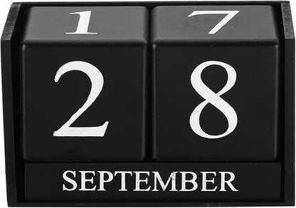 PATIKIL Vintage Wood Block Perpetual Calendar, Reusable Wooden Month Date Display Blocks for Desk Office Home Decoration 6.1", Black