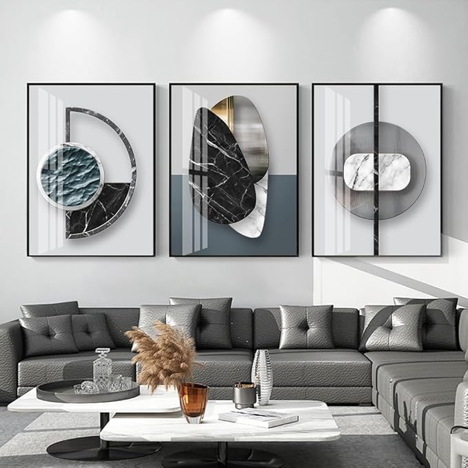 QKF Large Glossy Canvas Abstract Geometric Wall Art Dark Graphics Modern Home Living Room Bedroom Wall Decor Painting Poster Printing Artwork 20 "X 28"