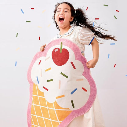 jinchan Cute Fun Rug Ice Cream Shaped Playroom Mat Washable Cone Cool Rug Soft Funny Mat Back to School Unique Lightweight Playful Funky Gift for Girls Teens Dorm Bedroom Bedside, 4x6 ft