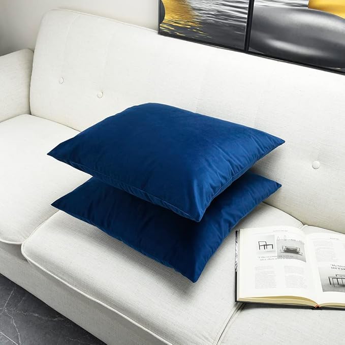 Artaimee Navy Blue Velvet Throw Pillow Covers 20x20 Set of 2 – Soft Decorative Cushion Covers for Sofa, Bed, Couch, and Office – Cozy & Machine Washable