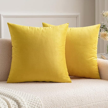 MIULEE Velvet Throw Pillow Covers 16x16 Inch, Pack of 2 - Lemon Yellow, Soft Solid Decorative Pillow Covers Cushion Cases Modern Luxury Home Decor for Spring Couch Sofa Bedroom Livingroom