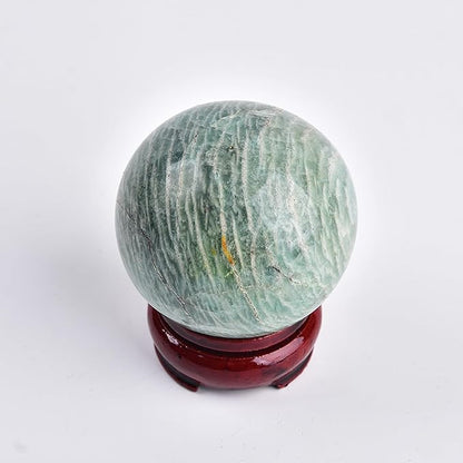 JIC Gem Natural Amazonite Crystal Ball with Wood Stand Gemstone Sphere Polished Healing Energy Mineral Gemstone Balls for Reiki Chakra Decoration Fengshui (100-110mm)