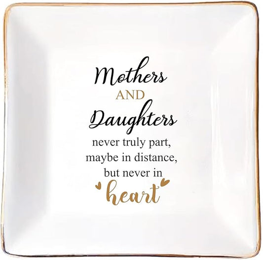 LADY&HOME Gifts for Mom from Daughter Mother's Day Birthday Christmas Thanksgiving Gifts for Mother and Daughter Ceramic Ring Trinket Dish (Mother)