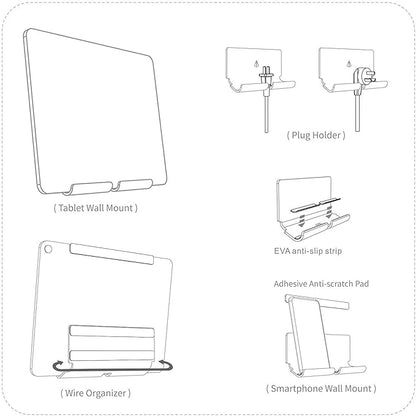 TXEsign Adhesive Wall Phone Tablet Holder Mount Stand for Tablet Smartphones eReader Wall Holder Mount (Silky White & Transparent)