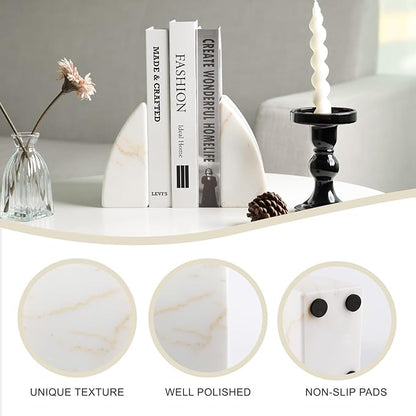 Koville Marble Bookends for Shelves, Large Bookends for Heavy Books, Natural Stone Book Stopper for Books CD Movies, Aesthetic Decorative Book Ends (Golden Calacatta)
