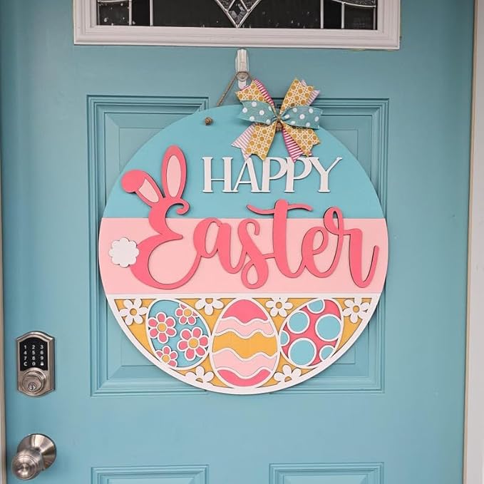 Happy Retro Eggs Door Hanger, Colorful Vintage Egg Entry Decoration, Spring Porch Display, Charming Seasonal Wall Accent, Holiday Design For Front Door Styling Doorsign_281125_SR6_8