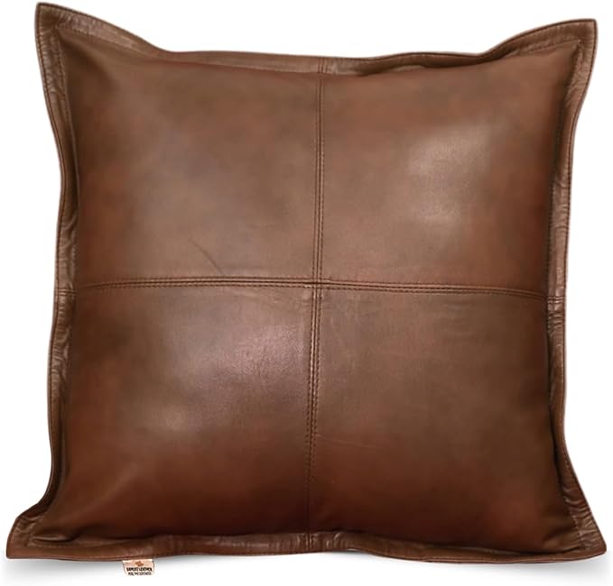 Lambskin Leather Pillow Cover - Sofa Cushion Case - Decorative Throw Covers for Living Room & Bedroom, 20x20 Inches - Dark Brown Antique Box Pack of 1