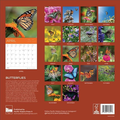 Butterflies Wall Calendar 2026 | 12" x 24" Open | Giftable Nature Calendar 2026 | Thick & Sturdy Paper for Organizing & Planning | Pacific Waters Press (Butterflies)