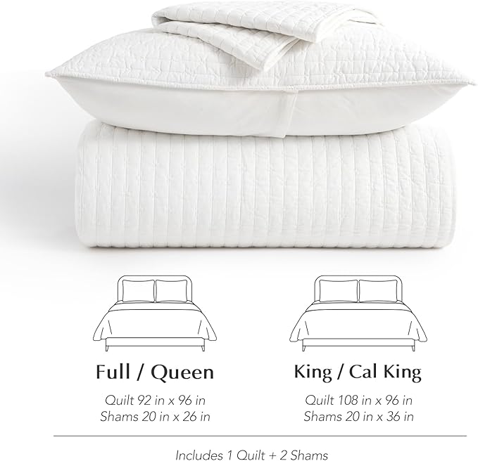 EVERGRACEHOME Cross Stitch Pre-Washed Cotton Quilt Bedding Set King Size, Oversized 3 Pieces Lightweight Bedspread Coverlet for All Season, with 2 Matching Shams, Bright White,108"x96"