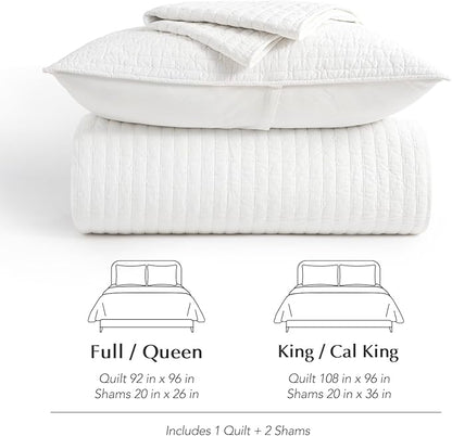 EVERGRACEHOME Cross Stitch Pre-Washed Cotton Quilt Bedding Set King Size, Oversized 3 Pieces Lightweight Bedspread Coverlet for All Season, with 2 Matching Shams, Bright White,108"x96"