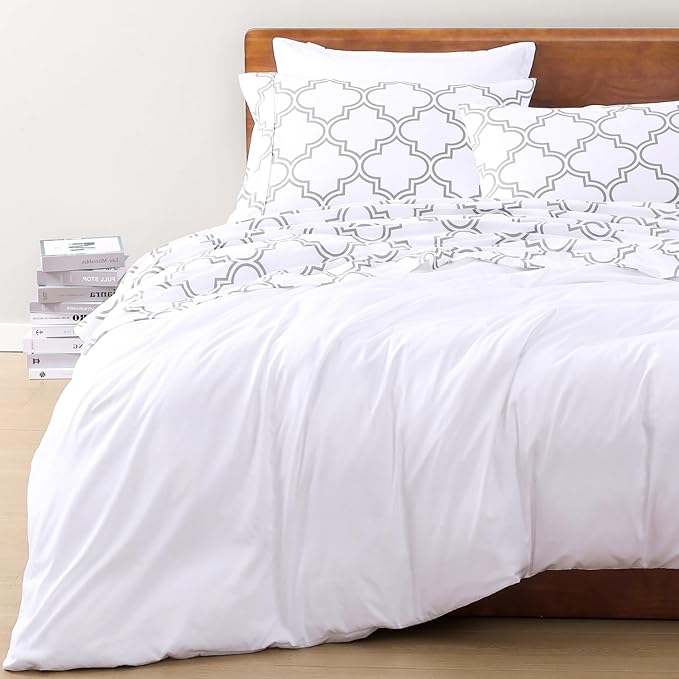 LANE LINEN 100% Organic Cotton Printed California King Sheets Set, 4-Piece Soft & Comfy Sustainably Produced Oeko-Tex Certified All Season Naturally Cooling Cal King Sheets - Trellis Silver