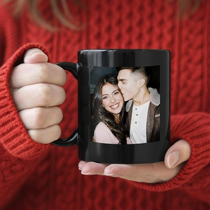 Custom Photo Coffee Mug, Personalized Forever Love Design Ceramic Cup for Anniversary Boyfriend Girlfriend Dishwasher Safe, 11oz (Black)