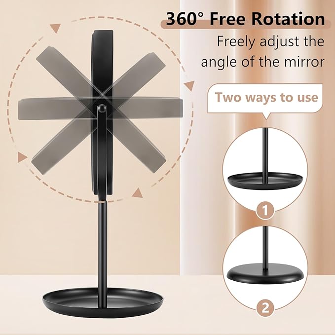DECLUTTR 15X Magnifying Makeup Mirror, 9 Inch Tabletop Mirror on Stand, Large Double Sided Mirror for Desk, Black