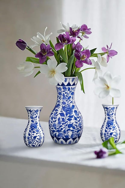 Small Blue and White Vase, 2-Pack 6 Inch Bud Ceramic Flower Vase, Retro Chinoiserie Vases for Fresh Dried Silk Flower Decor Side Table Living Room Bookshelf Antique Grand Millennial - Floral Glazed