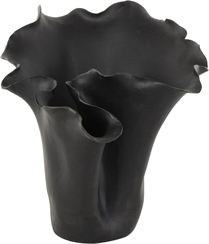 Deco 79 Ceramic Floral Decorative Vase Abstract Floral Inspired Centerpiece Vase, Flower Vase for Home Decoration 10" x 10" x 10", Black