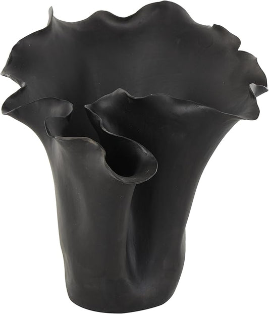 Deco 79 Ceramic Floral Decorative Vase Abstract Floral Inspired Centerpiece Vase, Flower Vase for Home Decoration 10" x 10" x 10", Black