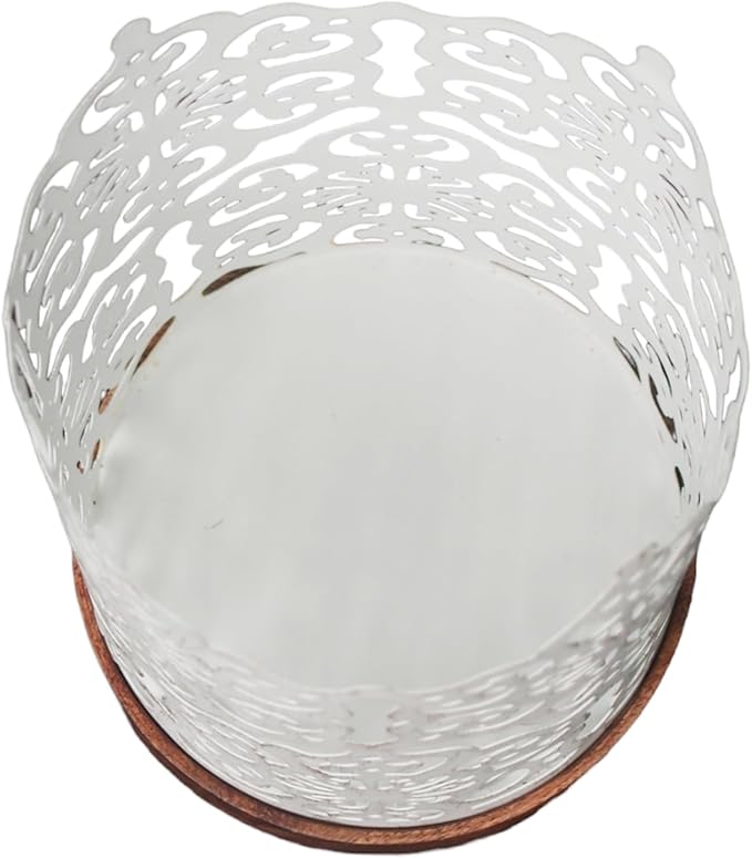 Hosley 7.5" White Metal Candle Holder – Diamond Cut Design Lantern for Home Decor, Weddings, Parties, Events, Gifts & Indoor Outdoor Lighting