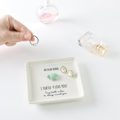 HOME SMILE Turtle Jewelry Dish Tray-Nana Gifts from Grandkids, Birthday Mothers Day Easter Gifts for Nana from Granddaughter Grandson,I Turtley Love You Gifts