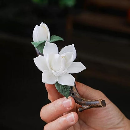 Handmade Ceramic Incense Holder for Home,Perfect Yoga Meditation Accessory, Elegant Home Office Decor for Women, Unique Gift for Her (Floral Design)