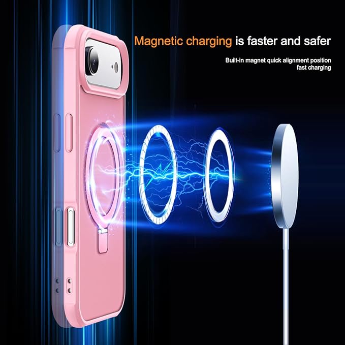 Compatible with iPhone 17 Air Case with Invisible Magnetic O-Ring Stand Military-Grade Translucent Phone Case for iPhone 17 Air 6.5" [Compatible with Mag-Safe][Great Grip Feeling], Pink