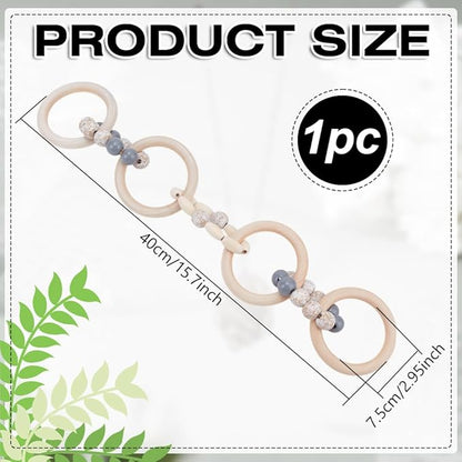WADORN Wood Pendants Chain Link Decor 7 Link Natural Wood Knot Beads Garland Set Boho Rustic Farmhouse Elegant Decorative Wooden Knot Chain for Living Room Desk Table Fireplace Entryway Bookshelf