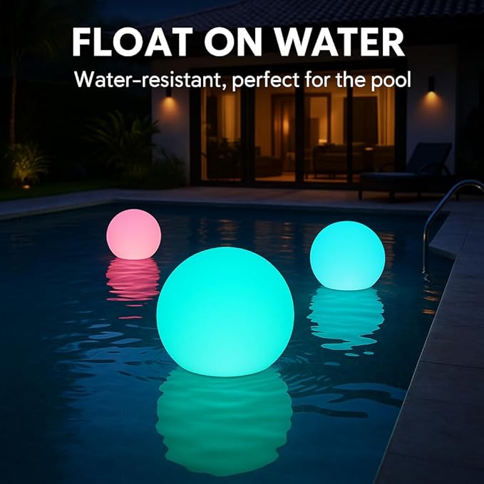 Vandue Color-Changing LED Light Ball – Rechargeable Glow Sphere with Remote – IP65 Waterproof RGB Night Light for Indoor/Outdoor, Pool, Garden, Party & Decor (6 Inch)