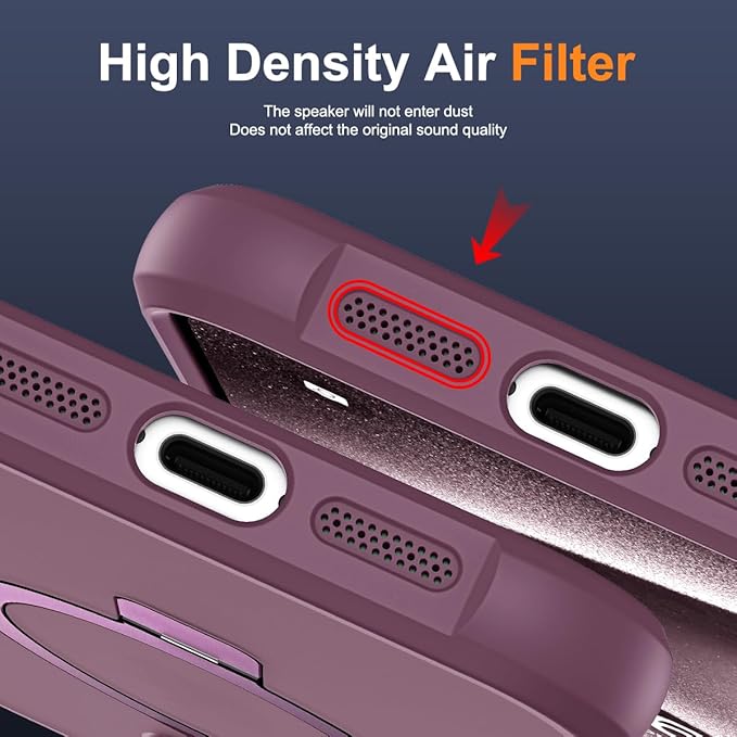 Compatible with iPhone 15 Plus Case with Invisible Magnetic O-Ring Stand Military-Grade Translucent Case for iPhone 15 Plus 6.7" [Compatible with Mag-Safe][Great Grip Feeling], Wine Red