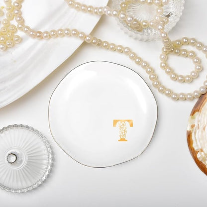 Initials Ring Dish Jewery Tray with Personalized T Monogrammed, Decorative Trinket Dish for Rings Earrings Necklaces Bracelet Watch Keys, Women Wife Friend Birthday Wedding Christmas Gifts