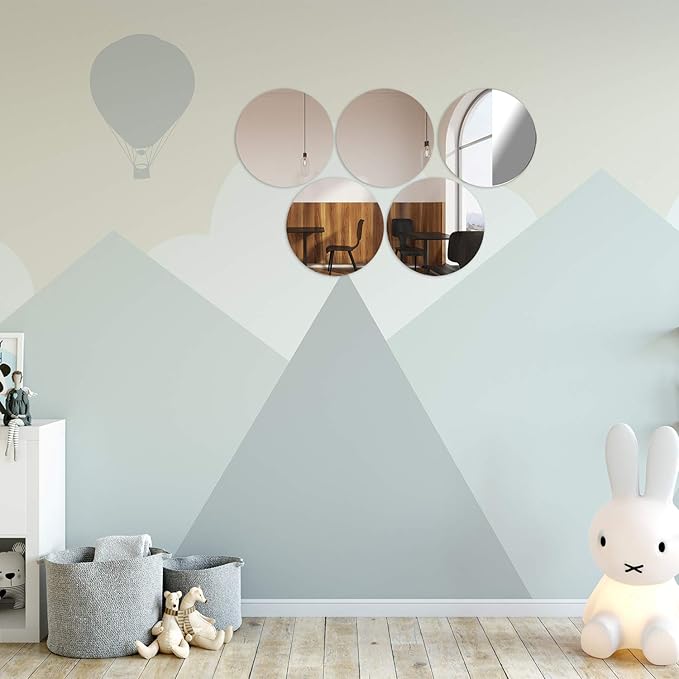 Aneco 6 Pack Acrylic Round Mirrors Non Glass Round Mirror Plate Self Adhesive Mirror Stickers for Home Wall Decor or Wedding Table Centerpiece, 8 Inches, (Thickness 2 mm)