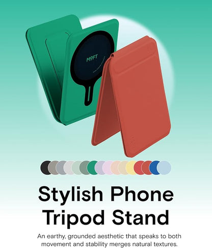 MOFT Phone Tripod Stand Selfie Stick for iPhone, Multi-Angles iPhone Stand, Lightweight & Portable Phone Holder, Strong Magnets, MOVAS Vegan Leather, Travel Essentials, Oz Green (Without Card Slot)
